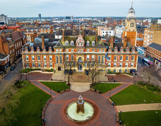 Photo of aerial view of Leicester Town hall in Leicester, a city in England’s East Midlands region, UK.
