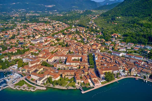 Aerial photography with drone. Italian town Salo on Lake Garda.
