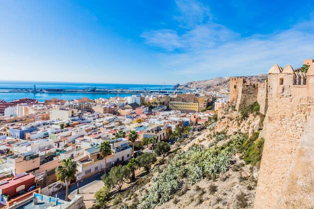 Aerial view of the urban landscape of the city of Almería in Spain seen from an alcazaba