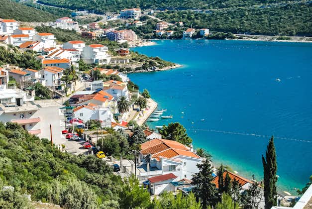 Photo of aerial view over the town of Neum in Bosnia and Herzegovina in Malostonski bay on Adriatic sea.
