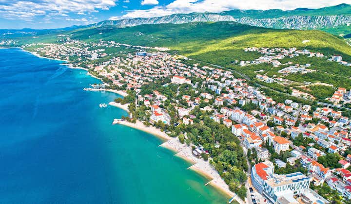 Crikvenica. Town on Adriatic sea beach and waterfront aerial view. Kvarner bay region of Croatia