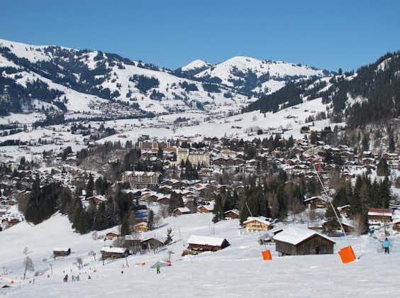 photo of skiing in Gstaad with general view of Gstaad in Switzerland.