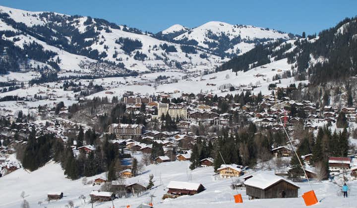 photo of skiing in Gstaad with general view of Gstaad in Switzerland.