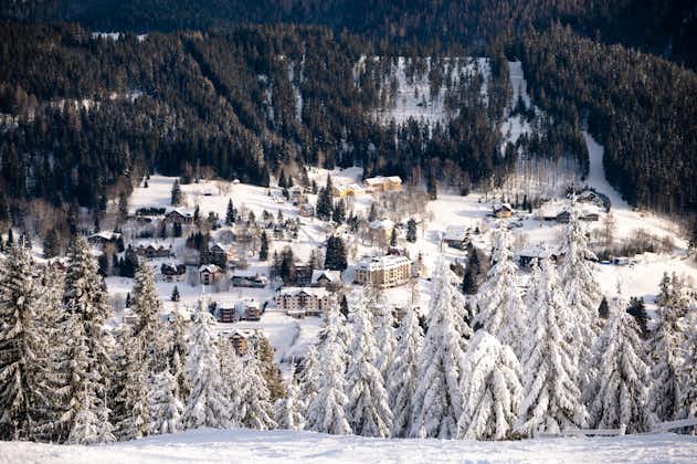 Photo of aerial view of architecture of Spindleruv Mlyn resort in winter, Hradec Kralove, Czech Republic.
