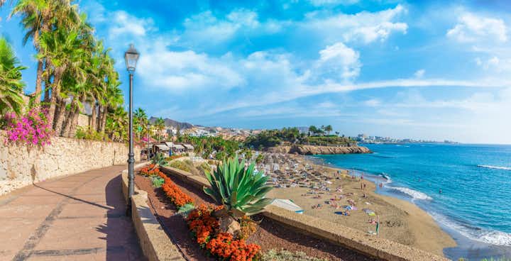 photo of El Duque beach in morning at Costa Adeje in Tenerife, Canary Islands, Spain.