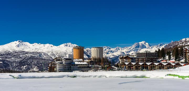 photo of Sestriere, modern village, situated in the Via Lattea ski resort in Piedmont in Italy.