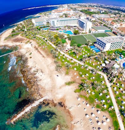 Aerial view of hotels in Yeroskipou area in Paphos, Cyprus