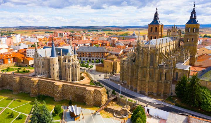 Photo of Cathedral and Episcopal Palace of Astorga in summer. Castile and Leon. Spain.