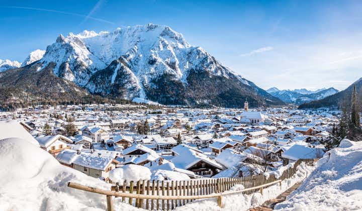 Photo of beautiful old town of Mittenwald in winter, Bavaria, Germany.