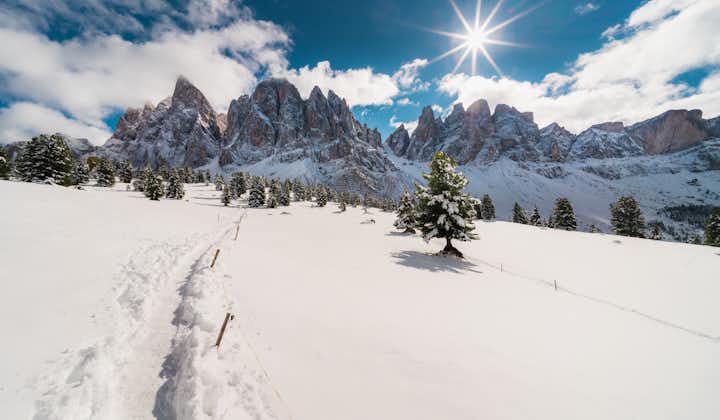 photo of beautiful winter landscape in San Giovanni di Fassa, Italy.