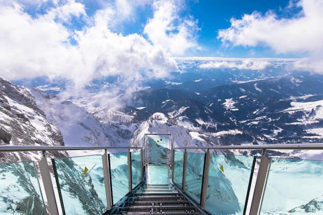 Spectacular alpine view with the Stairscase to Nowhere on the snowy Dachstein summit, Schladming, Styria, Austria. 