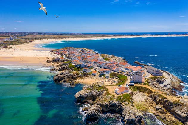 Photo of aerial view of island Baleal ,Ferrel on the shore of the ocean in west coast of Portugal.