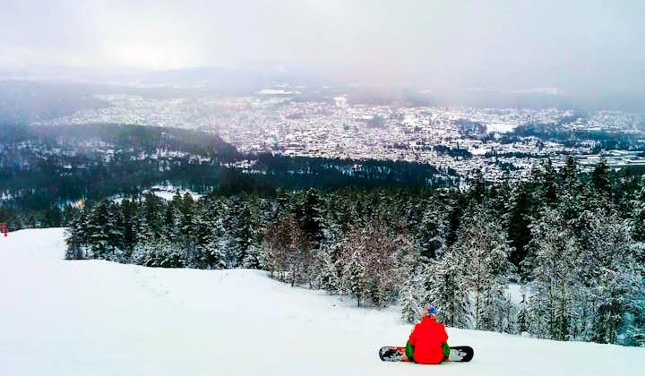 Snowboarding in the Norwegian mountains in Kongsberg.