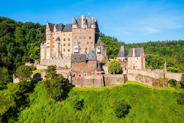 Eltz Castle or Burg Eltz is a medieval castle in the hills above the moselle River near Koblenz in Germany