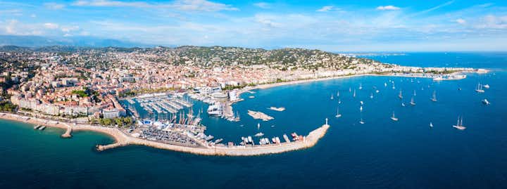 Cannes is a city located on the French Riviera or Cote d'Azur in France.
