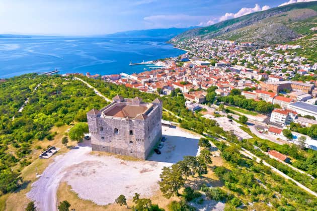 Photo of town of Senj and Nehaj fortress aerial view, Adriatic sea, Primorje region of Croatia.