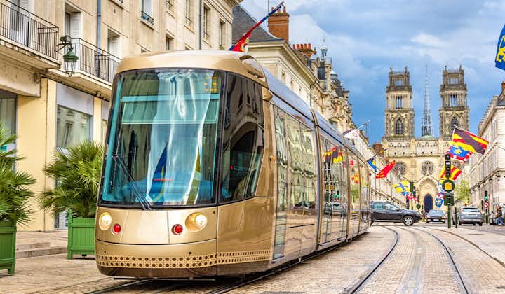 Tram on Jeanne d'Arc street in Orleans - France
