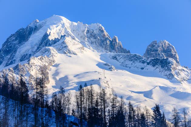 photo of Grand Montets ski area above the ski resort of Argentiere in the French Alps.