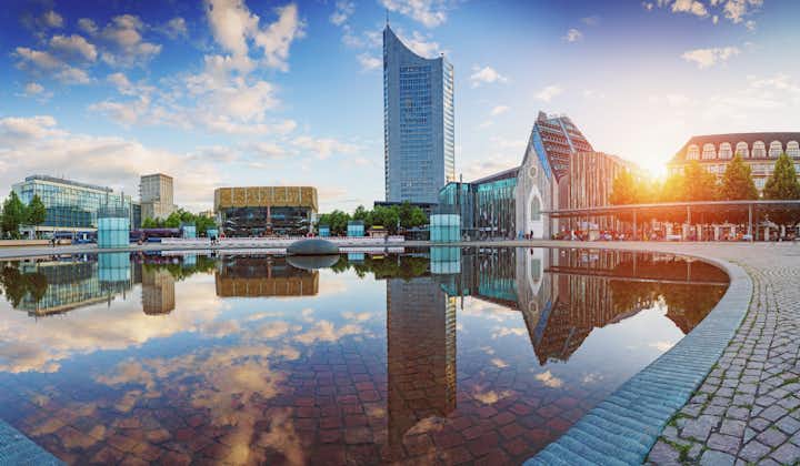 Photo of city of Leipzig, Germany. A panorama at sunset.