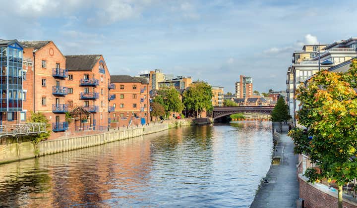 Photo of Redeveloped Warehouses along the River in Leeds, UK.