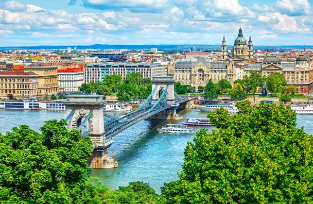 Photo of Chain bridge on Danube river in Budapest city, Hungary.