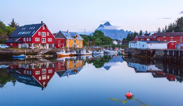 Photo of fishing village of Henningsvær Vågan Municipality in Nordland county, Lofoten islands, Norway.