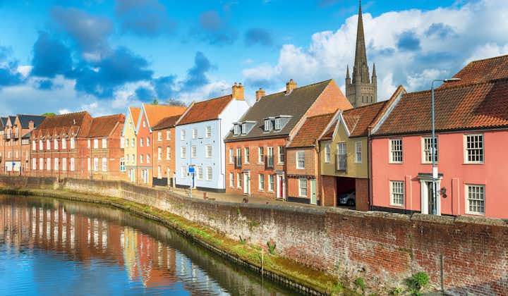 Photo of historic town houses on Quay Side in the city of Norwich in Norfolk.