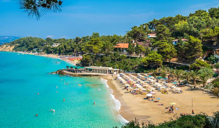 Photo of spectacular view over the beaches of Platis Gialos and Makris Gialos near Lassi, Argostoli.