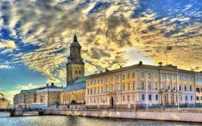 Photo of Motala stream in Norrkoping during fall, that is a historic industrial town in Sweden.