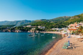 Photo of panoramic aerial view of old town of Budva, Montenegro.