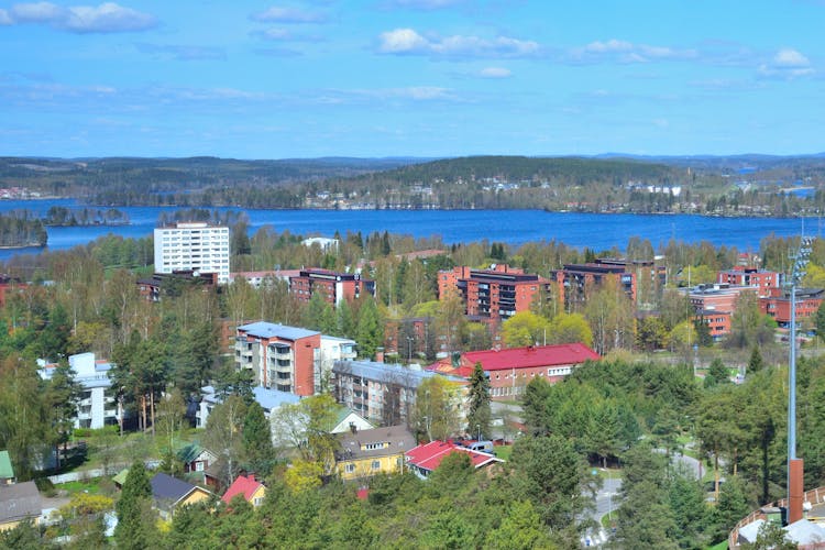 Photo of Finland. Top-view of the city of Jyvaskyla in a sunny spring day