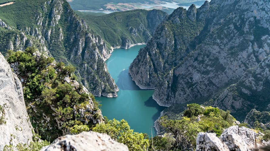 Photo of Sahinkaya Canyon in Vezirkopru district of Samsun with Kizilirmak river and lake,Turkey.