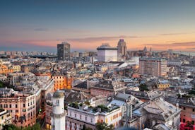 Photo of beautiful landscape of panoramic aerial view port of Genoa in a summer day, Italy.