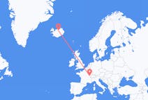 Voos de Akureyri, Islândia para Dole, França