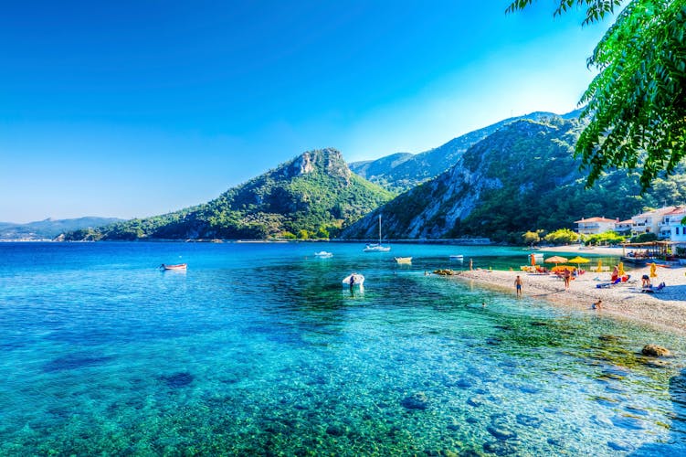 Photo of Avlakia beach with it's beautiful blue water in Samos Island, Greece.