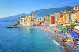Photo of panoramic aerial view of town Rapallo in Liguria, Italy.