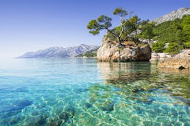 Photo of aerial view of gorgeous azure scene of summer Croatian landscape in Podgora, Dalmatia, Croatia.