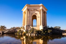 Photo of aerial view of Triumphal Arch or Arc de Triomphe in Montpellier city in France.