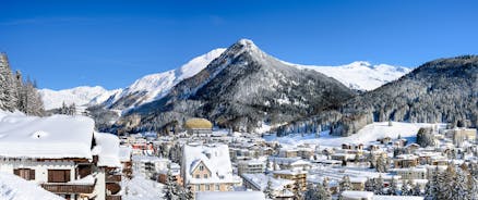Photo of scenery of famous ice skating in winter resort Davos, Switzerland.