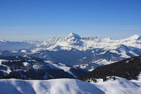 photo of French alps mountain and Saint-Gervais-les-Bains village, in spring in France.