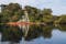 Photo of Pagoda reflecting in the water in the oriental themed Peasholm Park in Scarborough, UK.