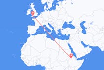 Flyreiser fra Gonder, Etiopia til Exeter, England