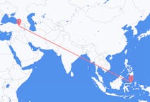 インドネシアのマナドから、トルコのエルズルムまでのフライト