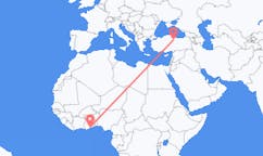 Flyreiser fra Accra, Ghana til Tokat, Tyrkia