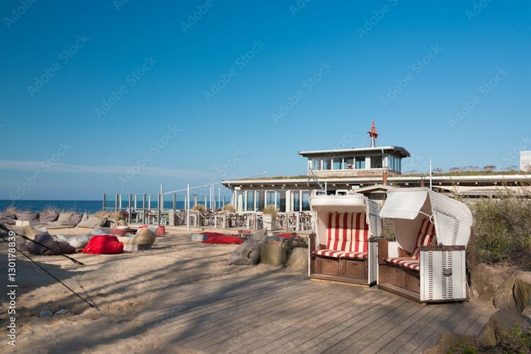 Photo of Beach bar with beach chairs on Weissenhäuser Strand Flensburg,Germany.