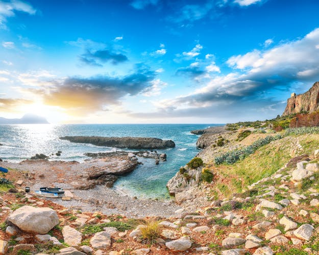 Stunning seascape of Isolidda Beach near San Vito cape. Popular travel destination of Monte Cofano National Park. Location: San Vito Lo Capo, Province of Trapani, Sicily, Italy, Europe