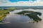 Photo of aerial view of beautiful landscape of lakes and forest in Imatra, Finland.