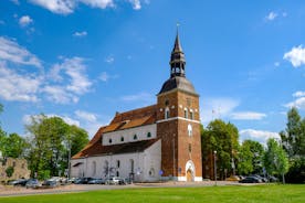 Scenic summer view of the Old Town and sea port harbor in Tallinn, Estonia.