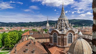 Photo of aerial view of Turin city center with landmark of Mole Antonelliana, Turin ,Italy ,Europe.