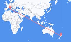 Lennot Palmerston Northista, Uusi-Seelanti Olbiaan, Italia